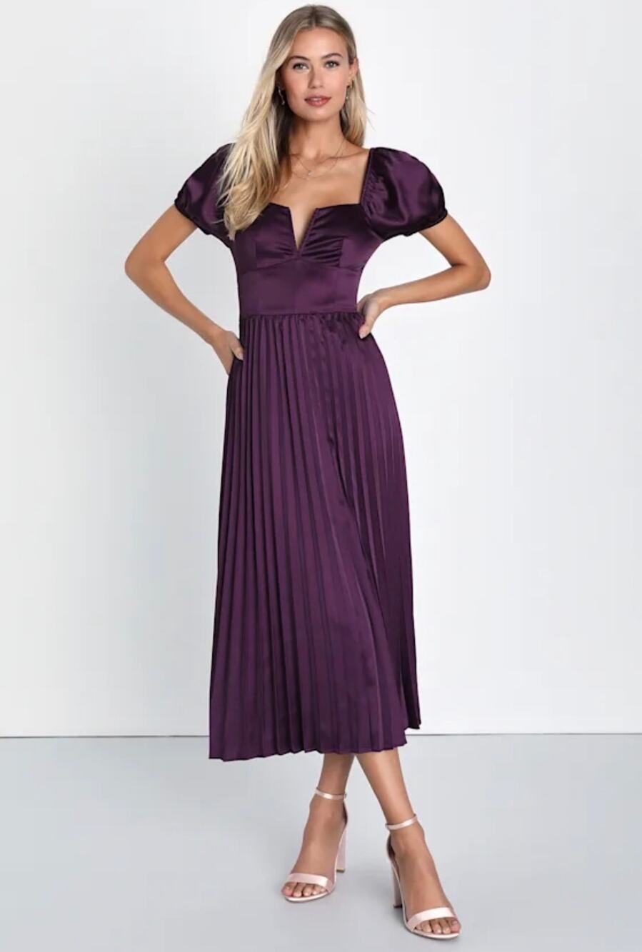 NWT Purple Satin Dress Plisse Skirt Size S